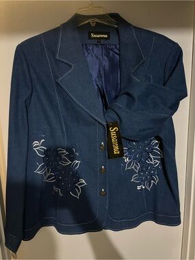 Women's Navy Embroidered Blazer Jacket and Skirt